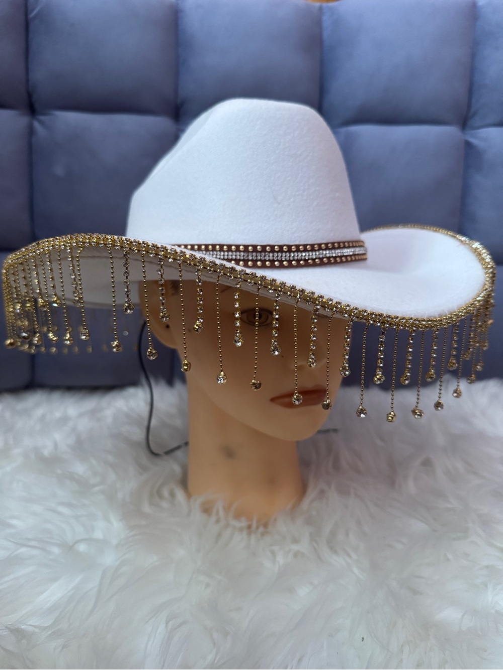 Stetson White Cowboy Hat with Gold Beaded Fringe